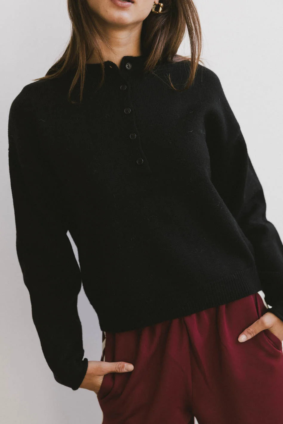 Meli Black Button Front Knit Sweater for Women | Cozy Winter Pullover | Perfect for Casual Outfits, Office Wear & Holiday Gatherings