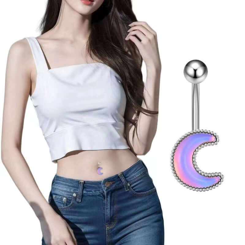 Glow in the Dark Belly Button Rings - Moon Star Design | Body Jewelry for Women | Perfect for Night Parties, Raves & Unique Fashion Looks