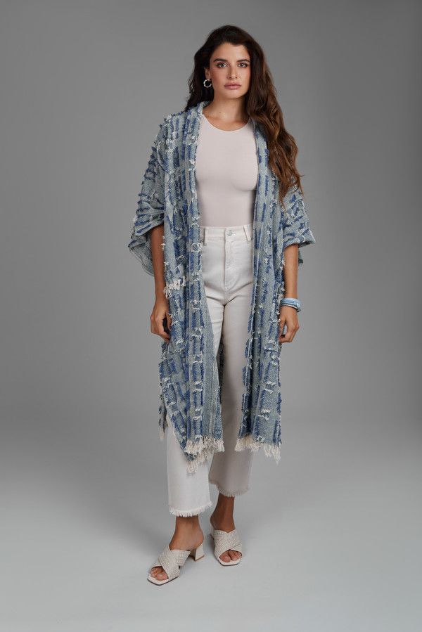Stylish Denim Fringe Long Jacket for Women - Boho Chic Outerwear - Perfect for Casual Outings, Music Festivals & Fall Layering