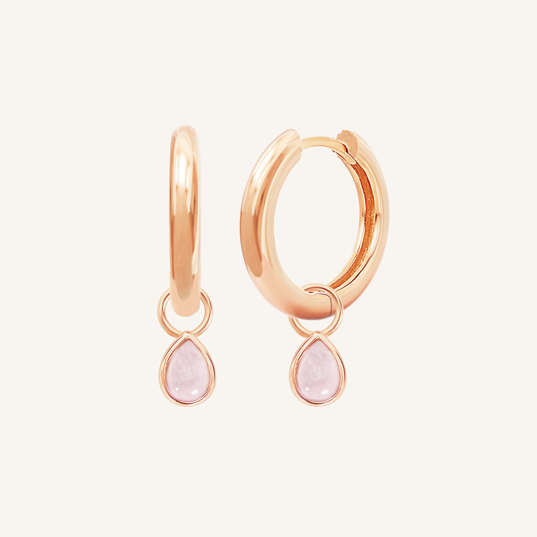 Rose Quartz Charm Hoop Earrings for Women - Healing Crystal Jewelry for Daily Wear & Spiritual Wellness