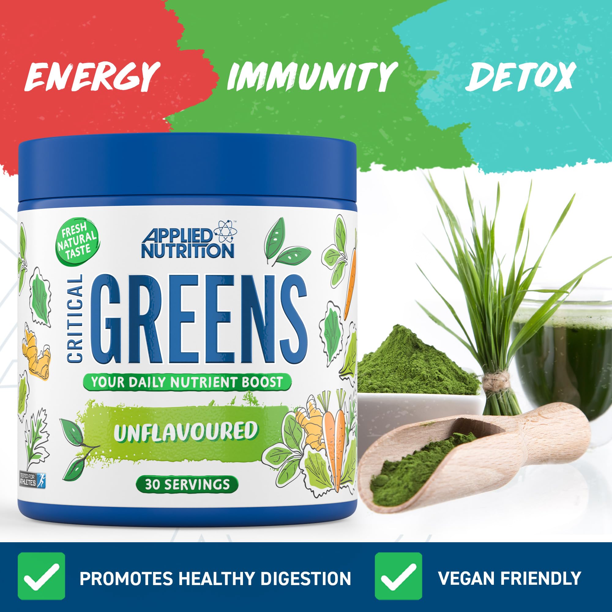 Critical Greens Unflavored Superfood Powder 150g - Organic Greens Supplement for Detox, Energy & Immunity Boost - Perfect for Smoothies, Juices & Healthy Lifestyle