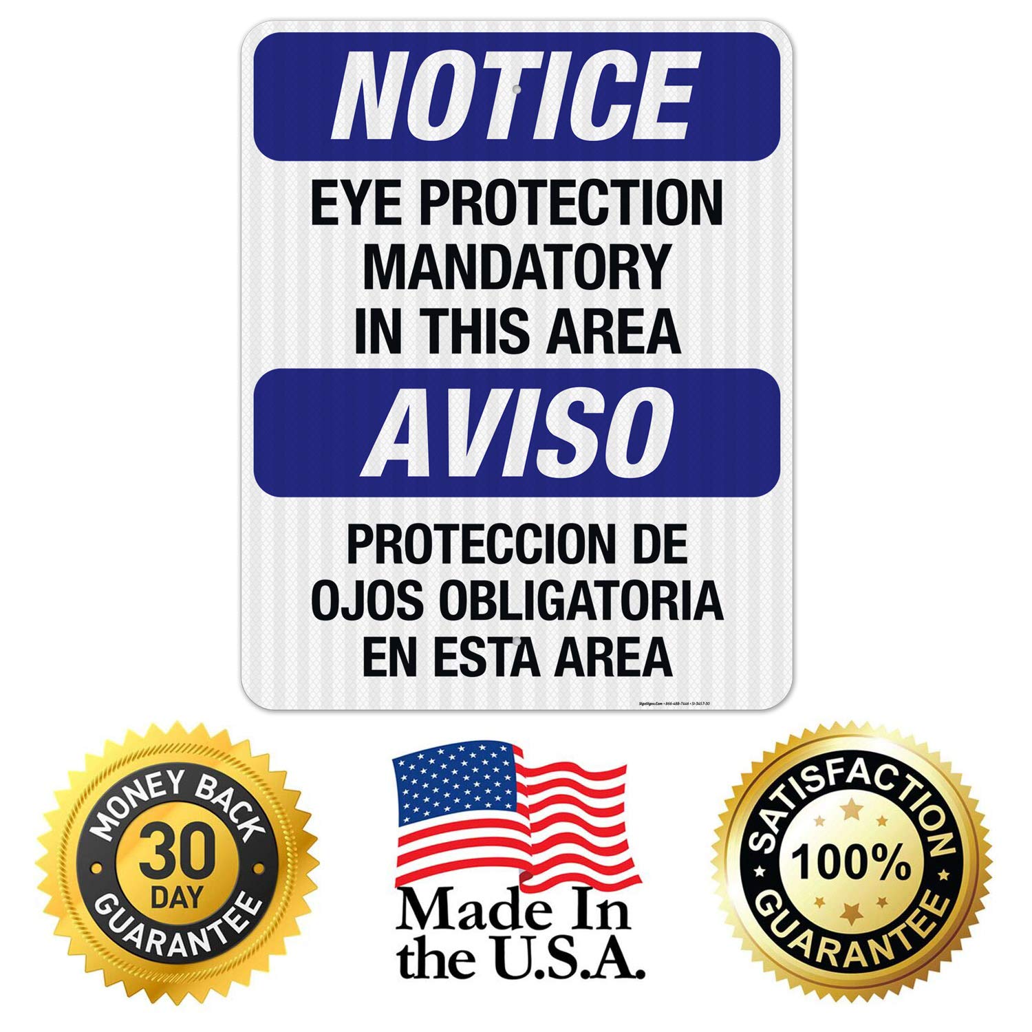 Bilingual Eye Protection Mandatory Sign - OSHA Compliant 24x30 Inches, 3M EGP Reflective .080 Aluminum, Fade Resistant for Indoor/Outdoor Use - Made in USA | Workplace Safety, Construction Sites, Factories