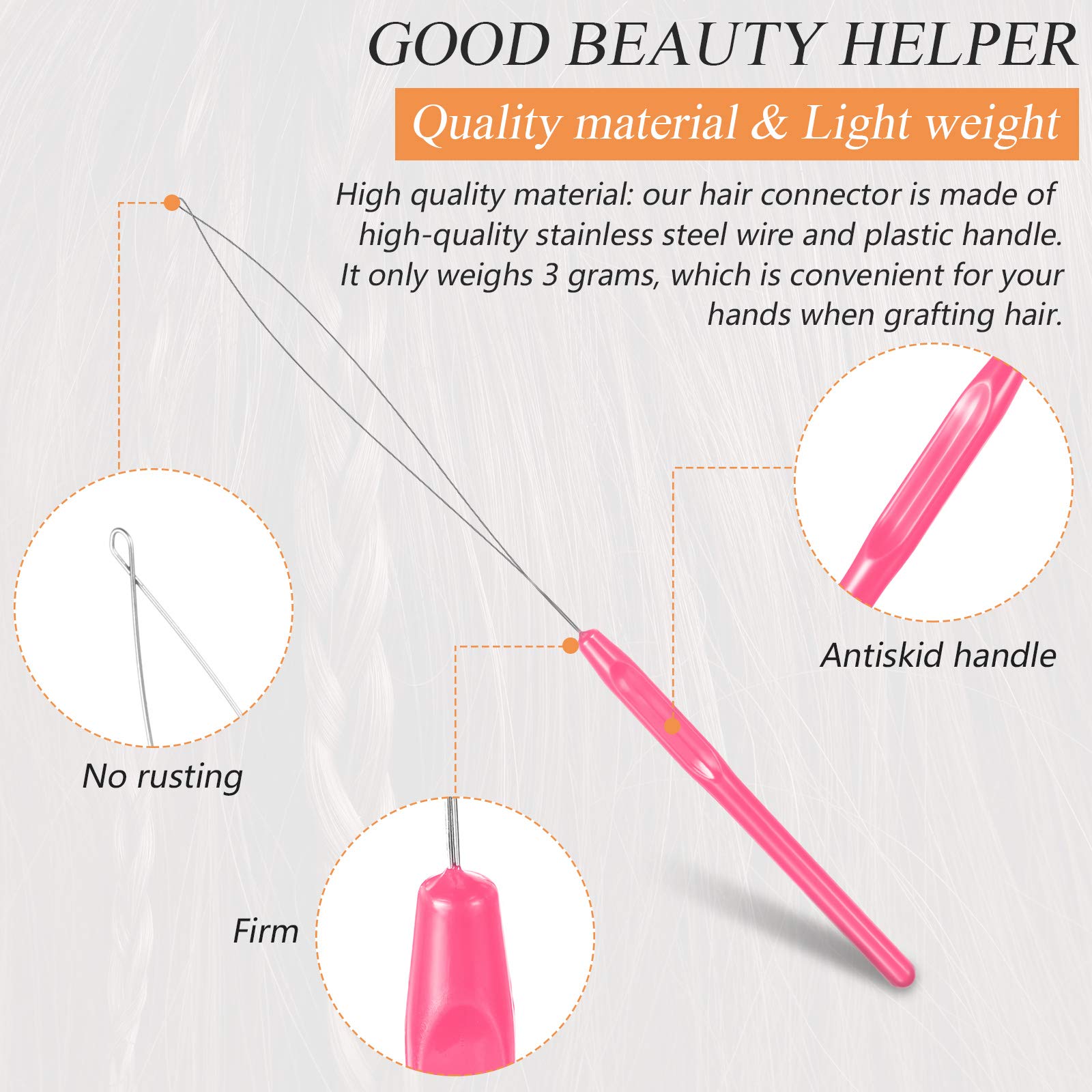 20 Pieces Hair Extension Loop Needle Threader Tool Kit - Professional Pulling Hook & Bead Device for Hair/Feather Extensions - DIY Styling Accessories (Pink) | Perfect for Salon Professionals & Home Hair Styling