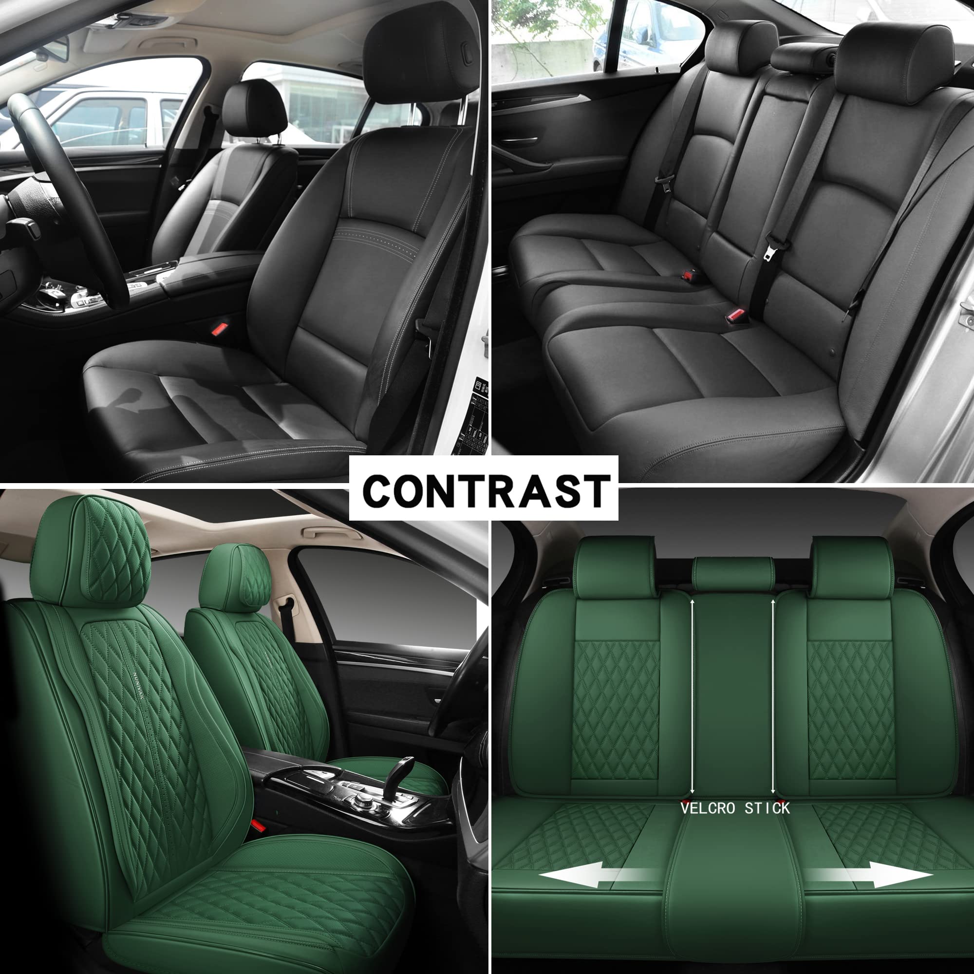 Premium Green Leather Full Coverage Car Seat Covers - 5-Piece Set, Universal Fit for Cars, Trucks & SUVs | Waterproof & Anti-Slip Protection for Daily Commute, Road Trips & Family Travel
