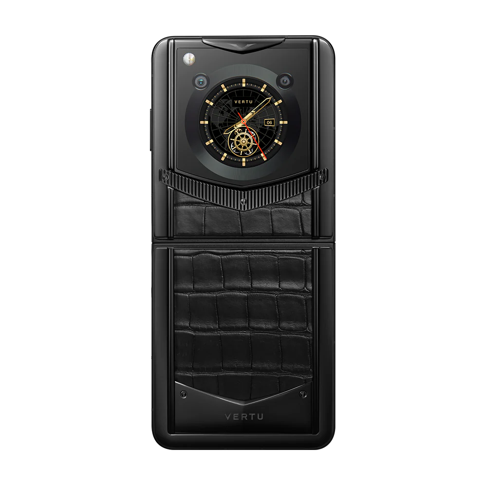 VERTU IronFlip Alligator Leather Black & Gold Luxury Flip Phone - Premium Business Smartphone for Elite Professionals - Perfect for High-End Gifting & Executive Communication