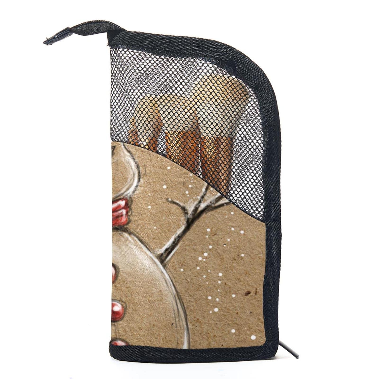 12-Piece Makeup Brush Organizer Bag with Christmas Snowmen Design - Portable Travel Cosmetic Brush Holder Case for Professional & Home Makeup Storage