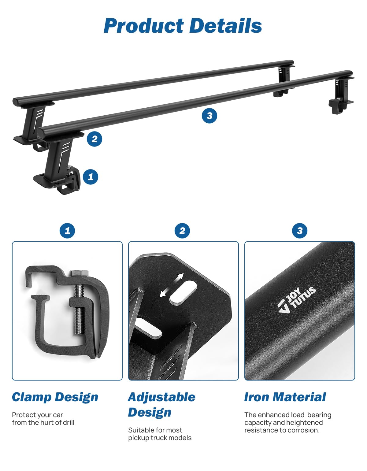 JOYTUTUS Full Size Truck Bed Cross Bars - Compatible with 2015-2025 Ford F150 F250, 2019-2025 Ram/Silverado/Sierra - Heavy Duty 660 LBS Capacity - 70.87
