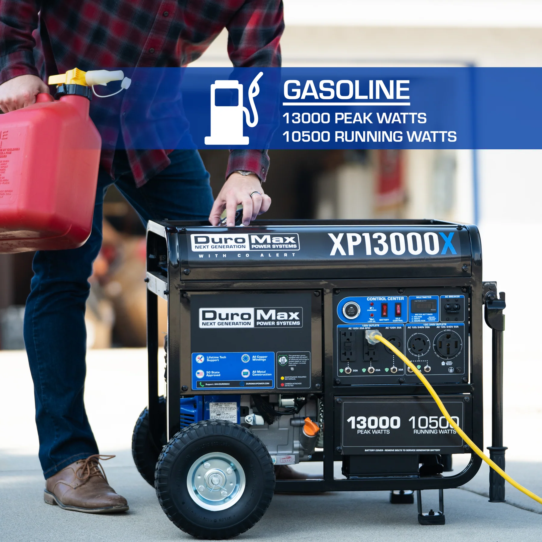 DuroMax XP13000X 10500W/13000W Portable Gas Generator with Electric Start & CO Alert - Backup Power for Home, Camping, RV & Emergency Use