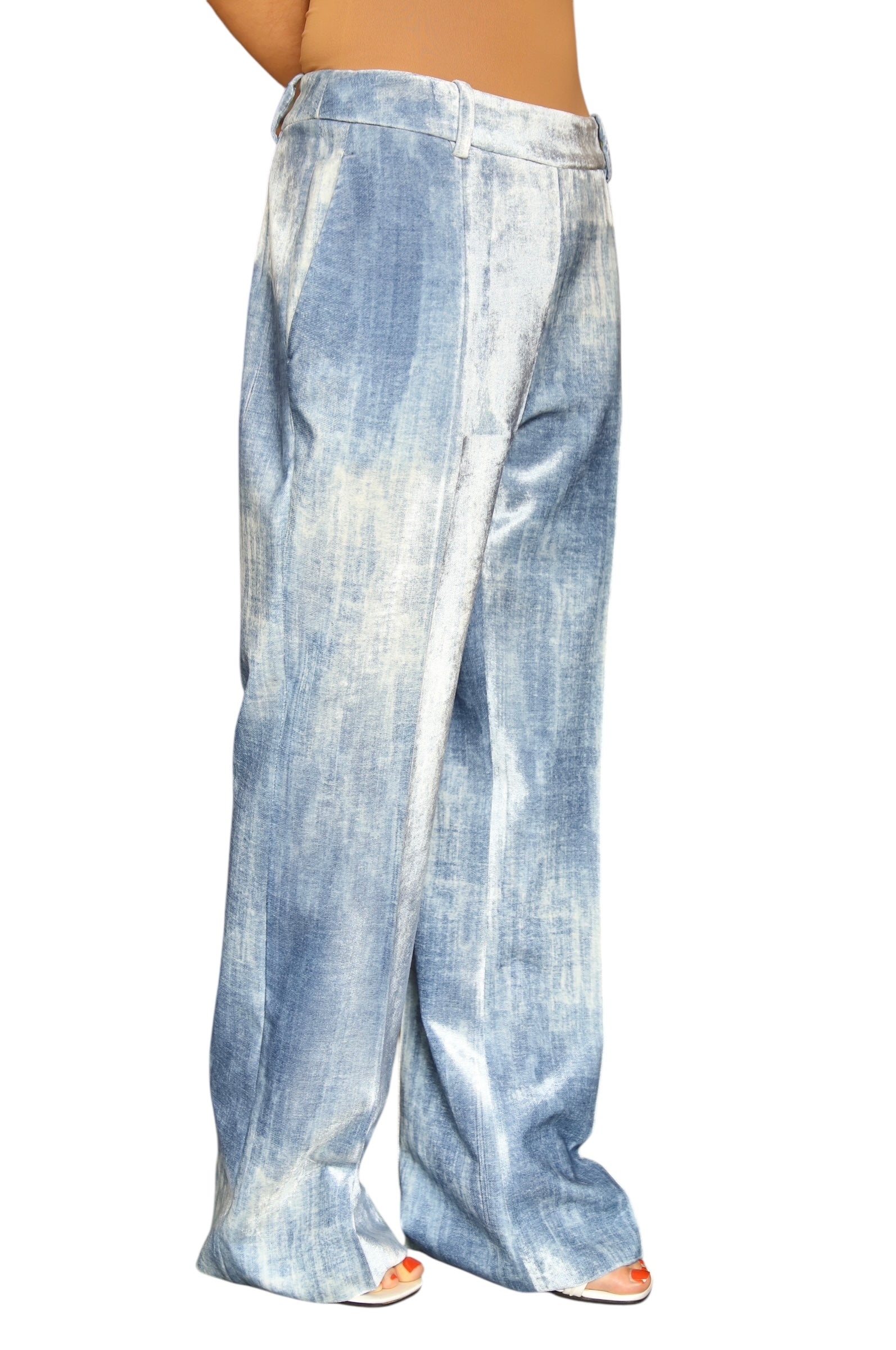 Elegant Blue Velvet Wide Leg Trousers for Women | Size 44 / US 8 | Perfect for Office Wear, Evening Parties & Special Occasions