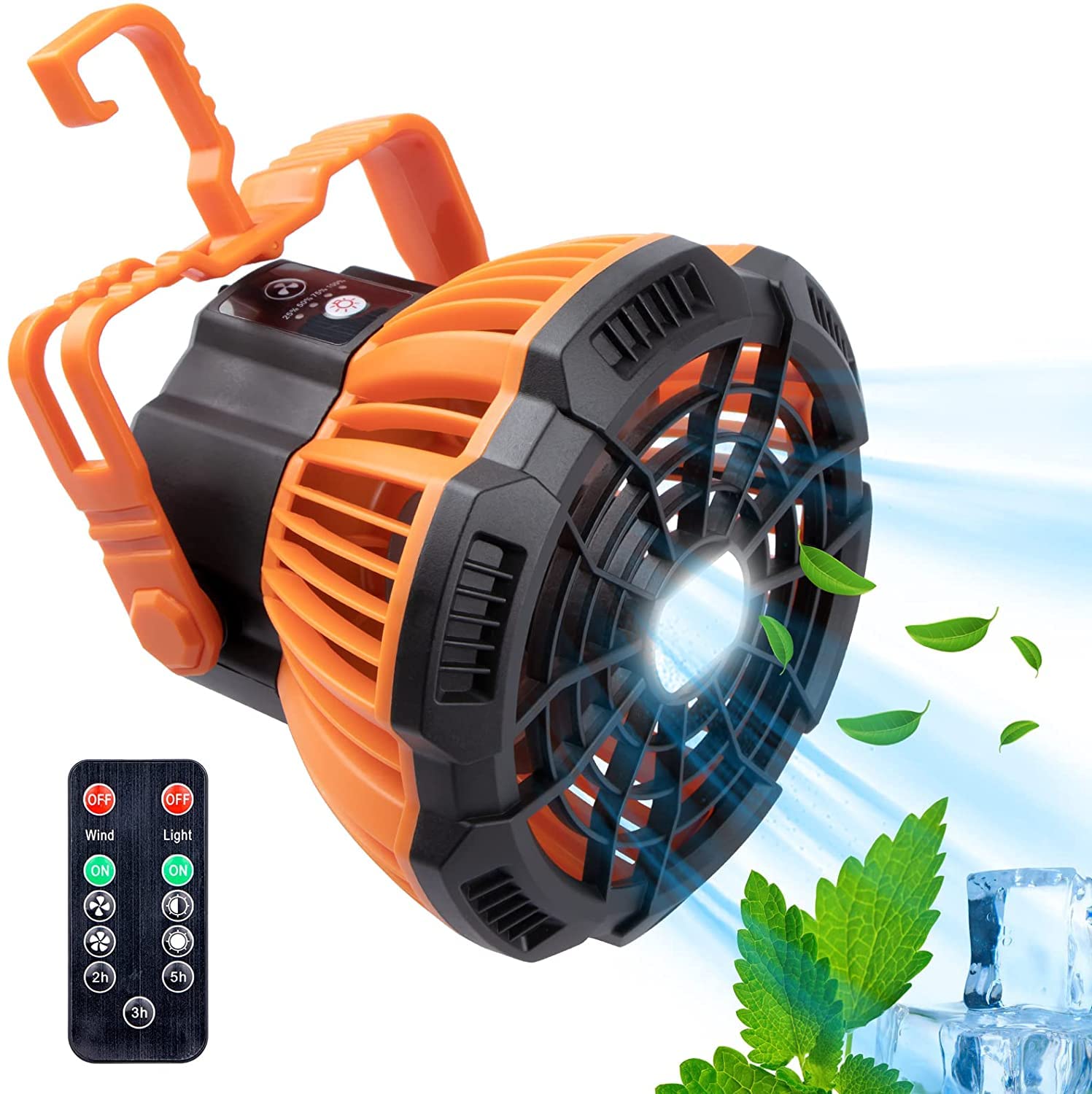 Hollraiku 3-in-1 Rechargeable USB Camping Fan with LED Lantern & Remote - Portable Tent Ceiling Fan, Quiet Table Fan for Outdoor Adventures, Hiking, and Power Outages