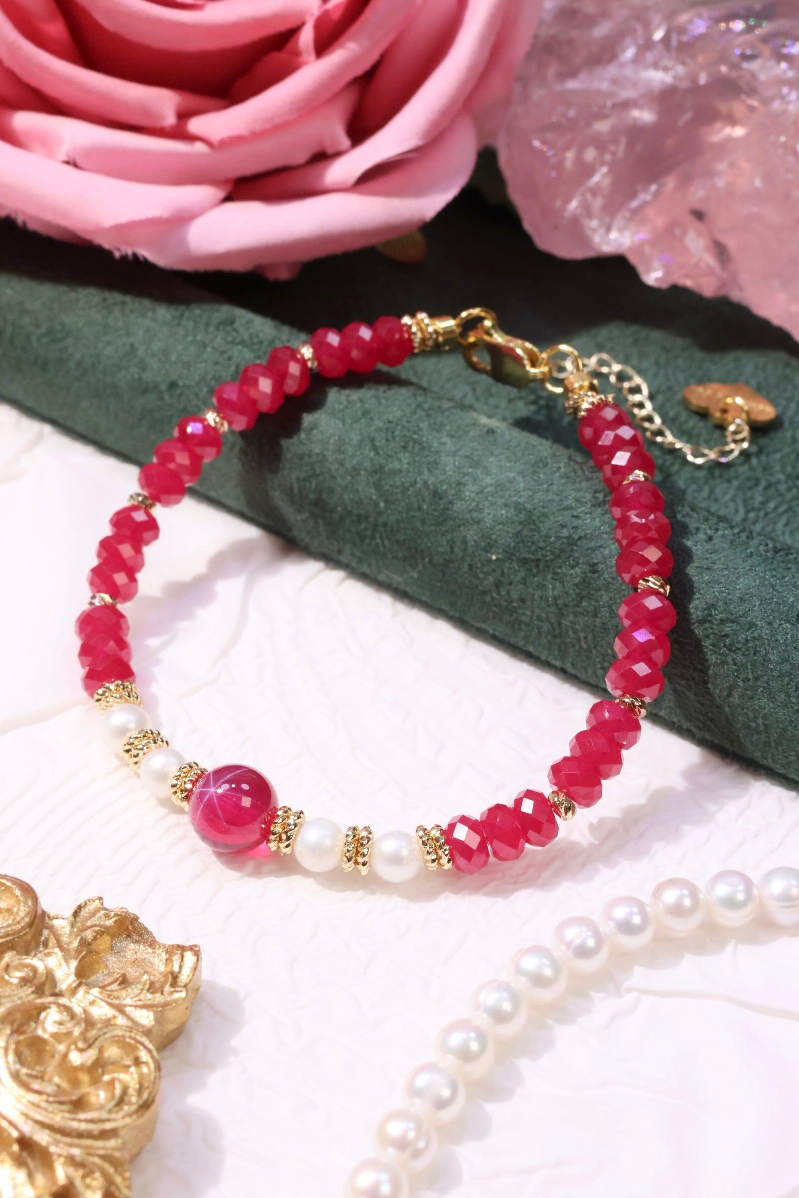 Scarlet Ruby Bracelet for Women - Elegant Pearl & Gemstone Jewelry for Parties, Weddings & Special Occasions