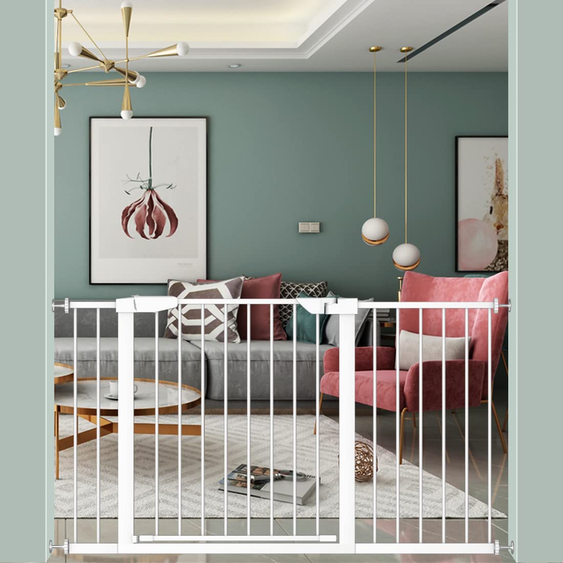 Fairy Baby White Extra Wide or Narrow Baby Gate - Pressure Mounted Walk Through Pet & Child Safety Gate with Extensions - Perfect for Stairs, Doorways & Hallways