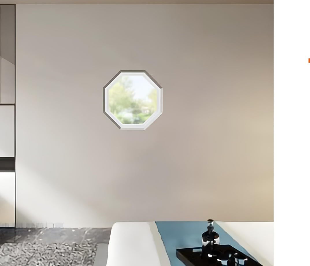 TAFCO 24x24 Inch White Vinyl Octagon Fixed Window with Insulated Clear Glass - Heavy Duty Energy Efficient Frame (No Grill) - Perfect for Home, Office & Commercial Spaces
