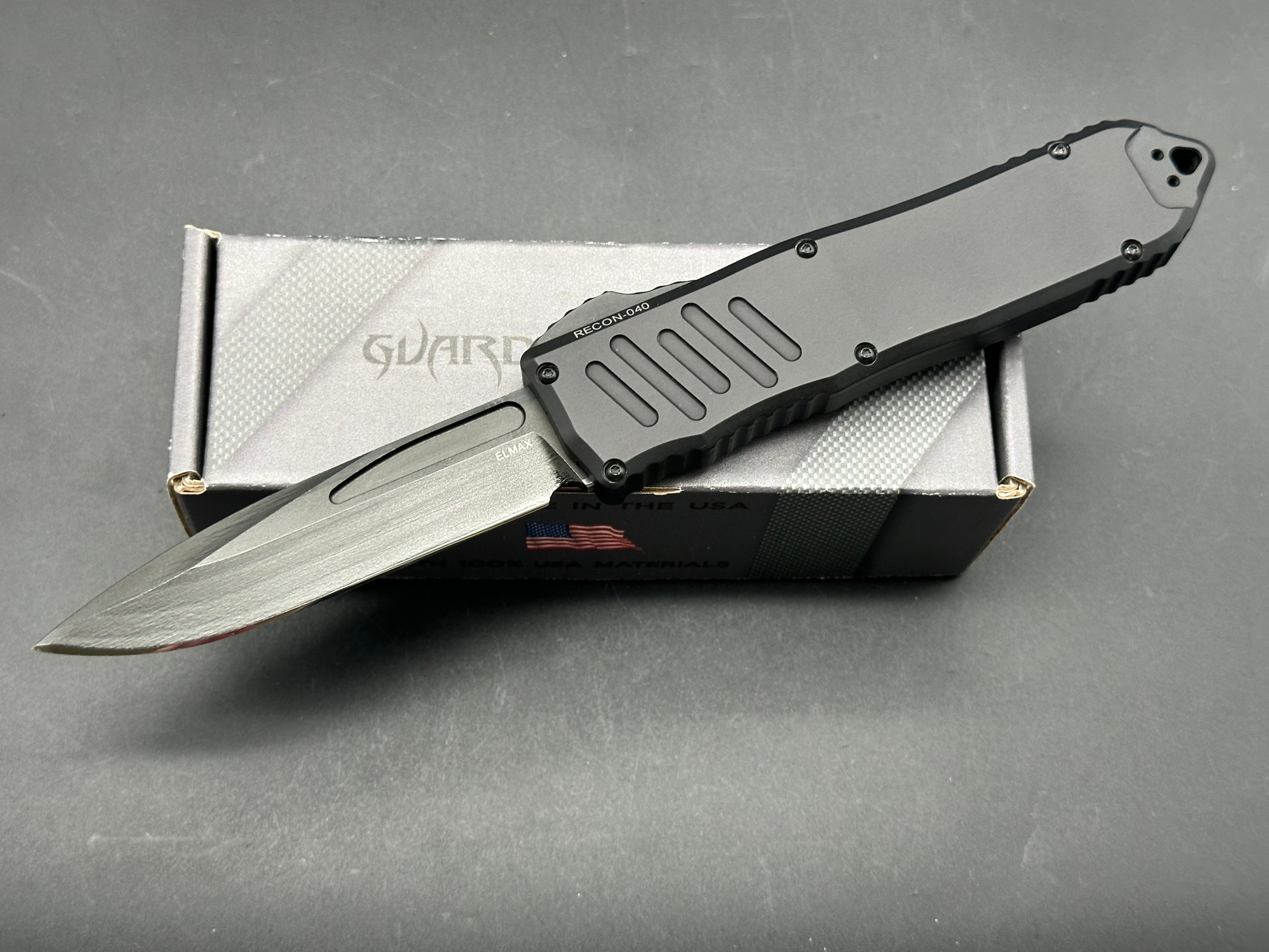 Guardian Tactical Recon 040 Folding Knife - Black Aluminum Handle with Elmax Steel Blade | EDC, Outdoor Survival, Camping & Tactical Use