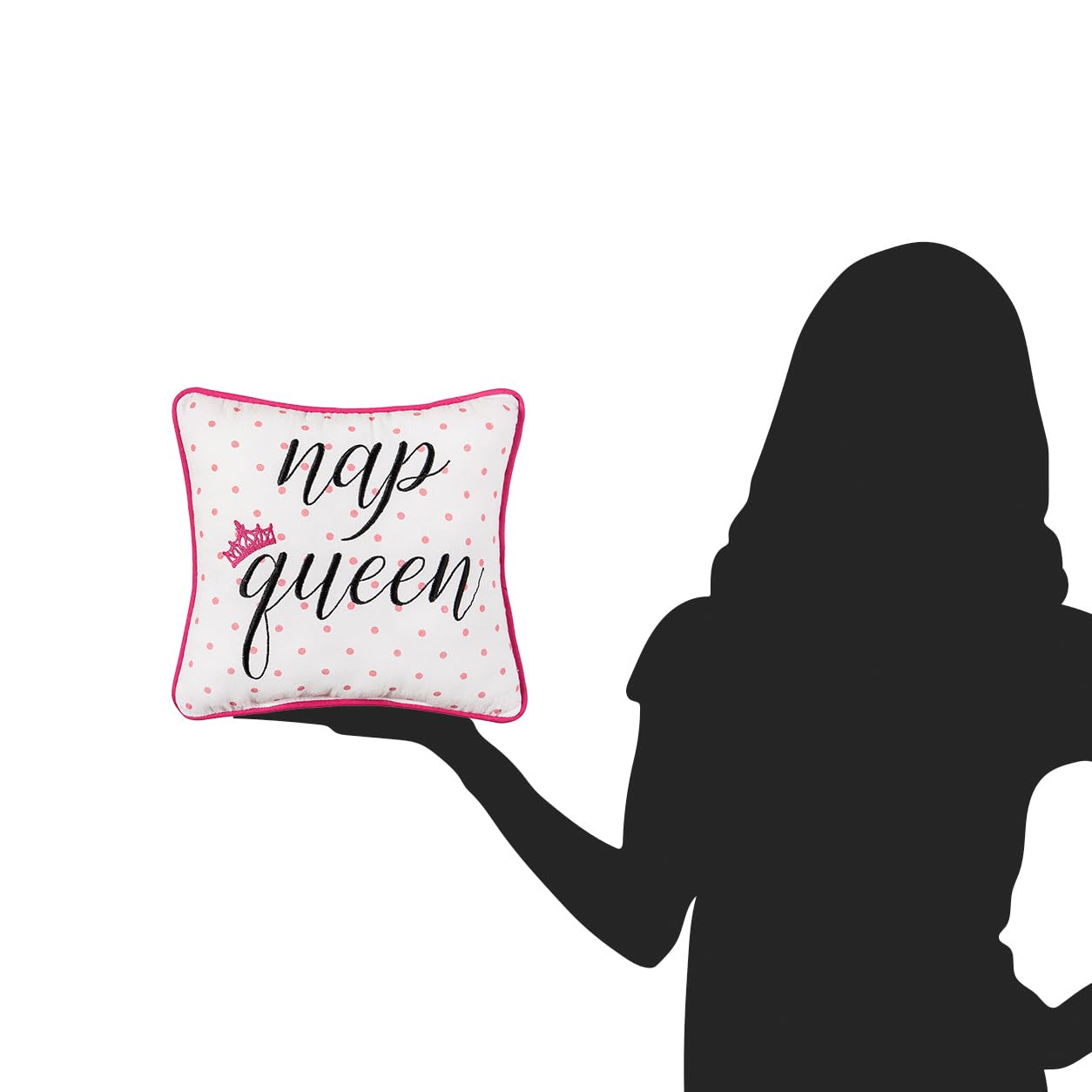 Funny Embroidered Throw Pillow 10x10 Inches - Small Square Accent Cushion with Polka Dots & Sassy Sayings for Bed, Sofa, Chair - Perfect Home Decor Gift for Women & Petite Spaces (Pink)