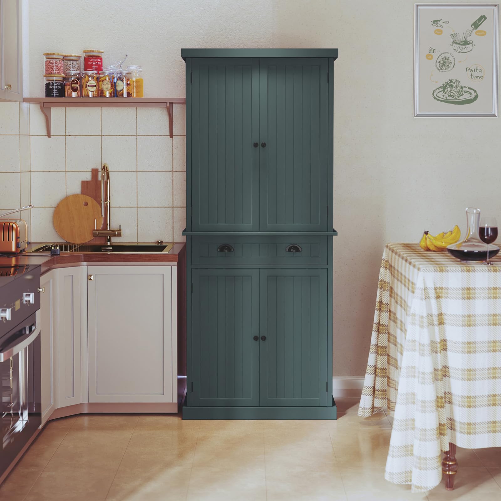 ARTPOWER Kitchen Pantry Storage Cabinet with Drawer & Adjustable Shelves - Organize Kitchen, Bathroom or Hallway - Green - Perfect for Small Space Organization & Home Storage Solutions