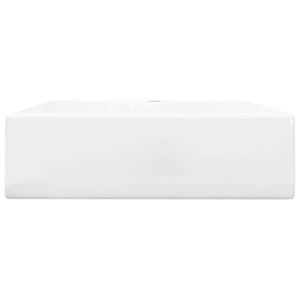 FAMIROSA White Square Ceramic Bathroom Sink with Faucet Hole - Modern Vanity Basin for Bathroom Remodel & Powder Room Upgrade
