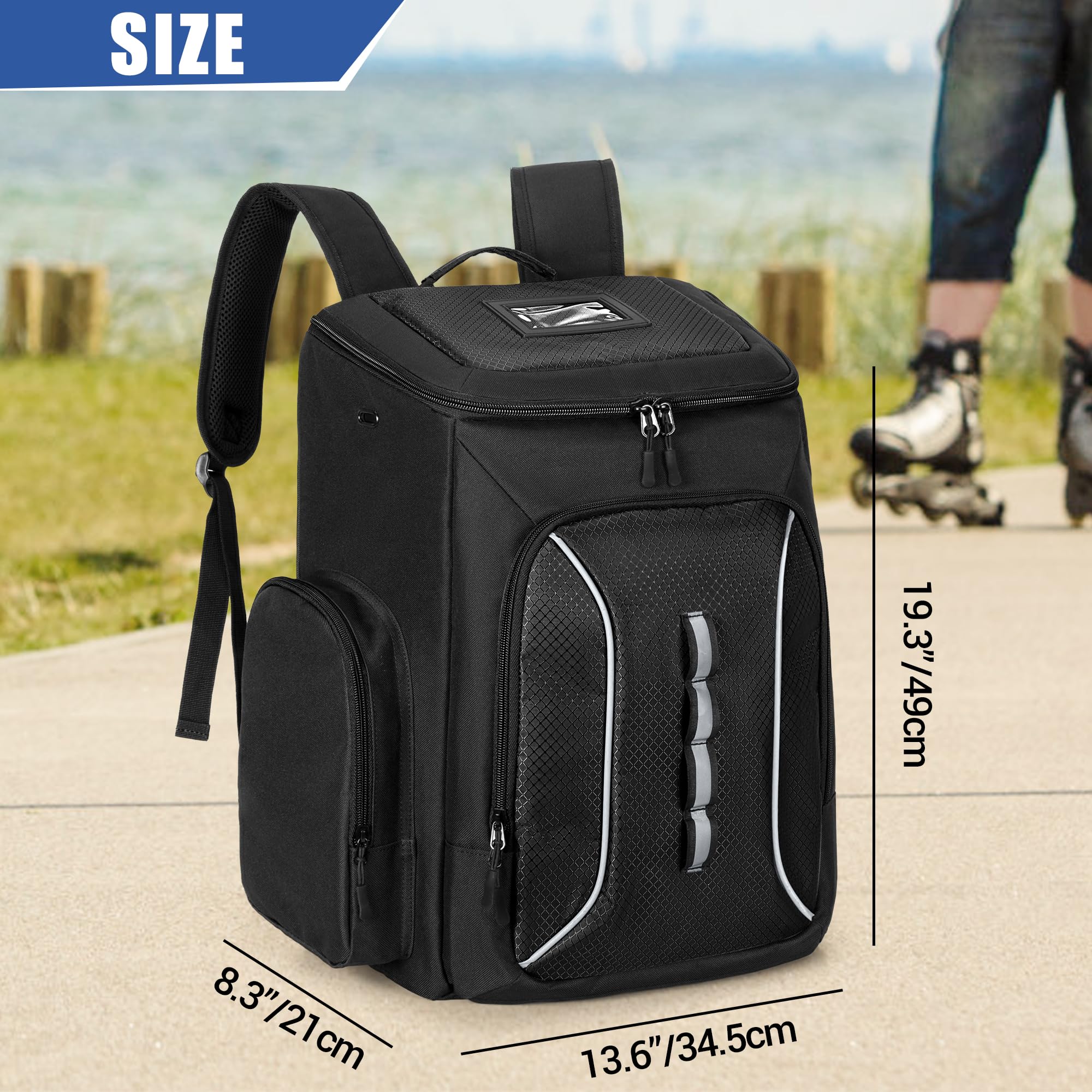 DSLEAF Large Capacity Roller Skate Backpack - Holds Shoes Up to US Men Size 13, Multi-Pocket Storage for Inline/Figure/Quad/Speed/Hockey Skates - Perfect for Ice Rink, Roller Derby & Outdoor Skating Adventures