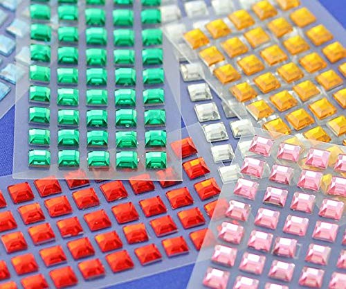 6mm Red Square Self-Adhesive Acrylic Rhinestones - 250PCS (5 Sheets) - Plastic Face Gems, Body Jewels for DIY Crafts, Cards, Invitations - Perfect for Nail Art, Scrapbooking & Party Decorations