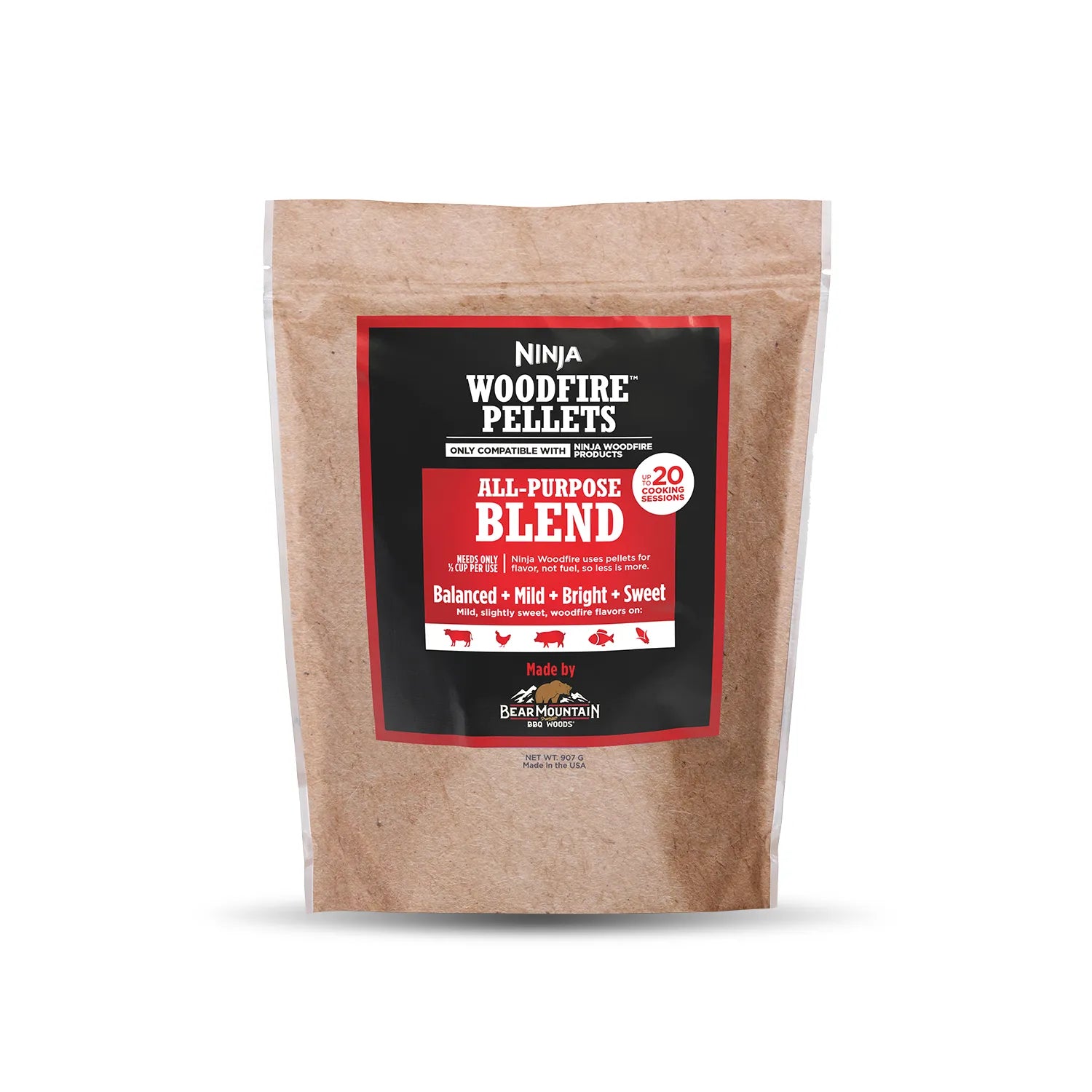 Ninja Woodfire Grill All Purpose Blend Pellets 900g - Premium BBQ Smoking Pellets for Woodfire Outdoor Grilling, Smoking, and Roasting - Perfect for Backyard Cookouts, Camping, and Tailgating