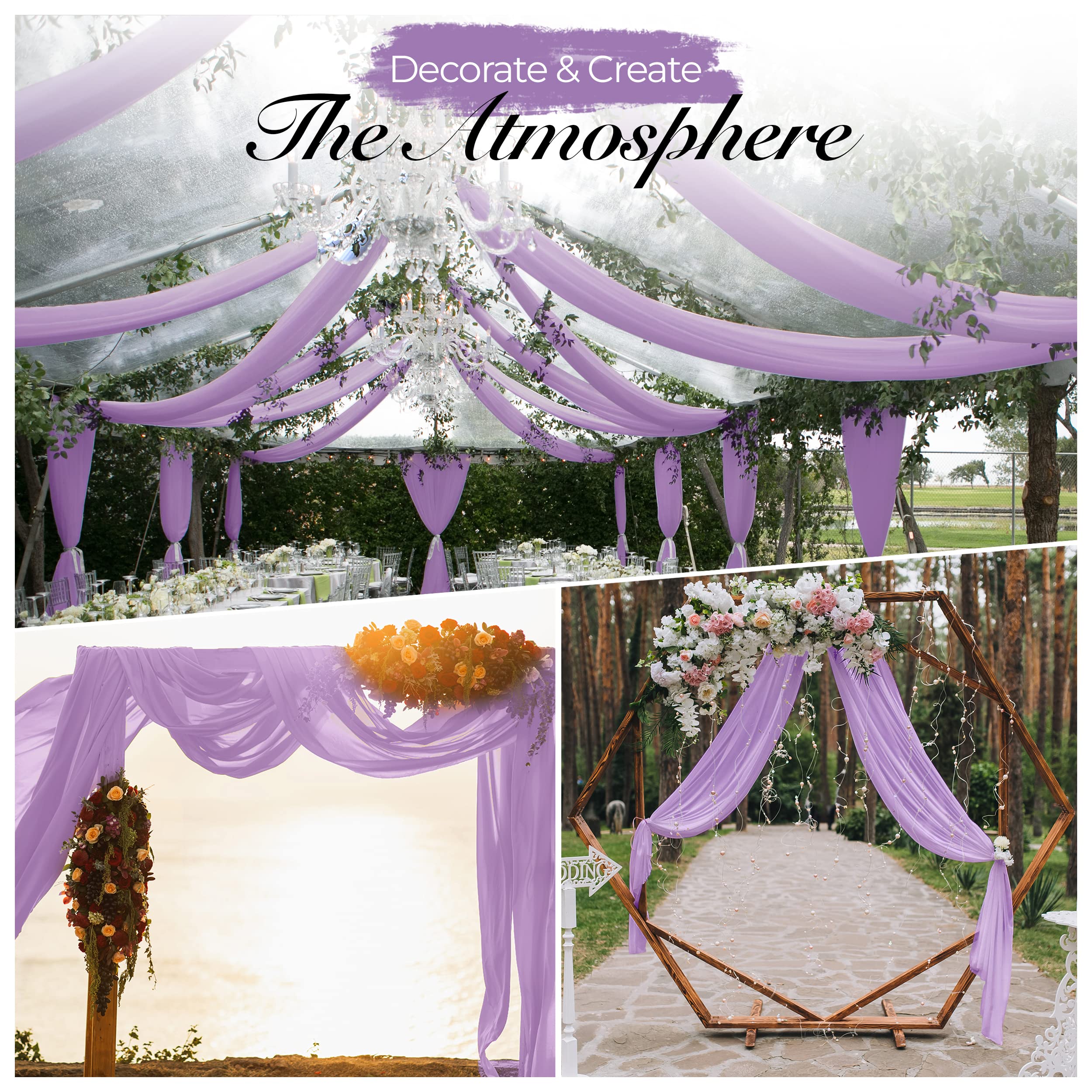 6 Pack Cheesecloth Table Runners - 10ft (35x120 Inch) Boho Wedding Arch Draping Fabric - Lavender & Purple Decorative Table Cloth for Rustic Weddings, Party Decor, and Home Dining Room Decorations