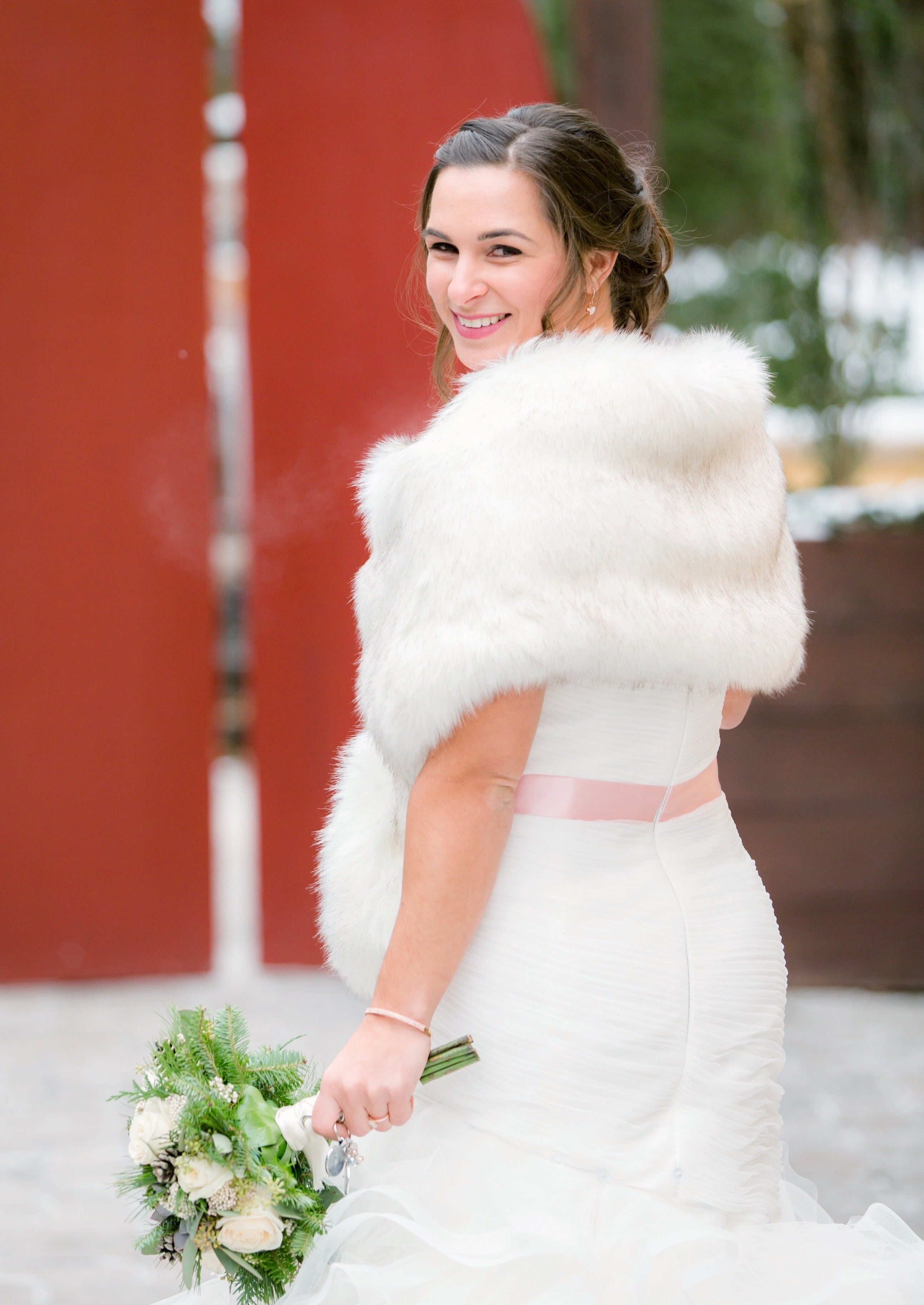 Ivory and Black Fur Coat (Lilian Wht03) - Elegant Winter Outerwear for Women, Perfect for Parties and Formal Events