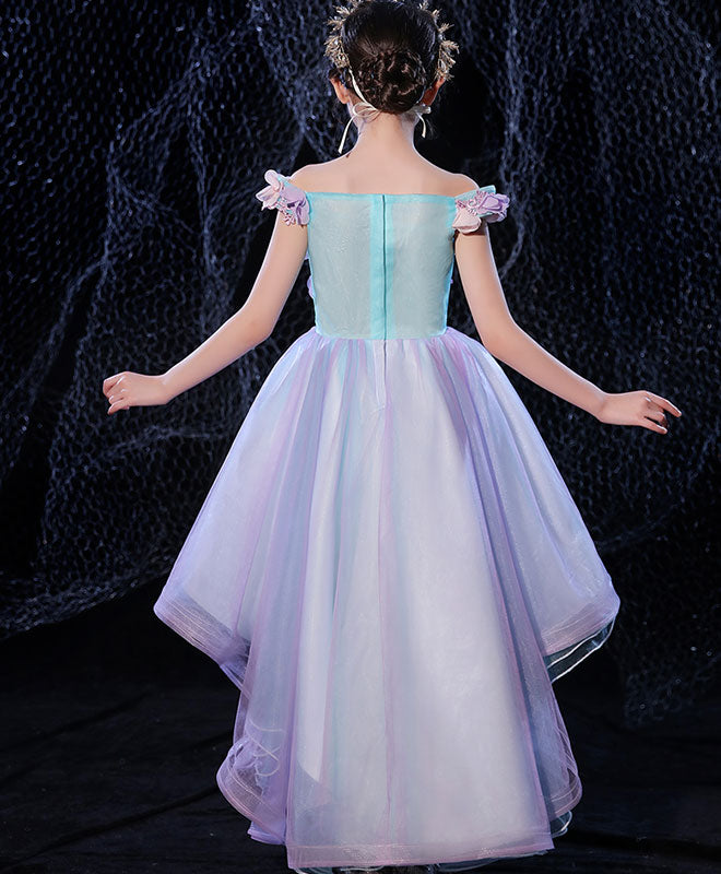 Elegant Purple Lace Tulle High-Low Flower Girl Dress for Weddings, Prom Dresses for Teens - Perfect for Flower Girls, Pageants & Special Occasions