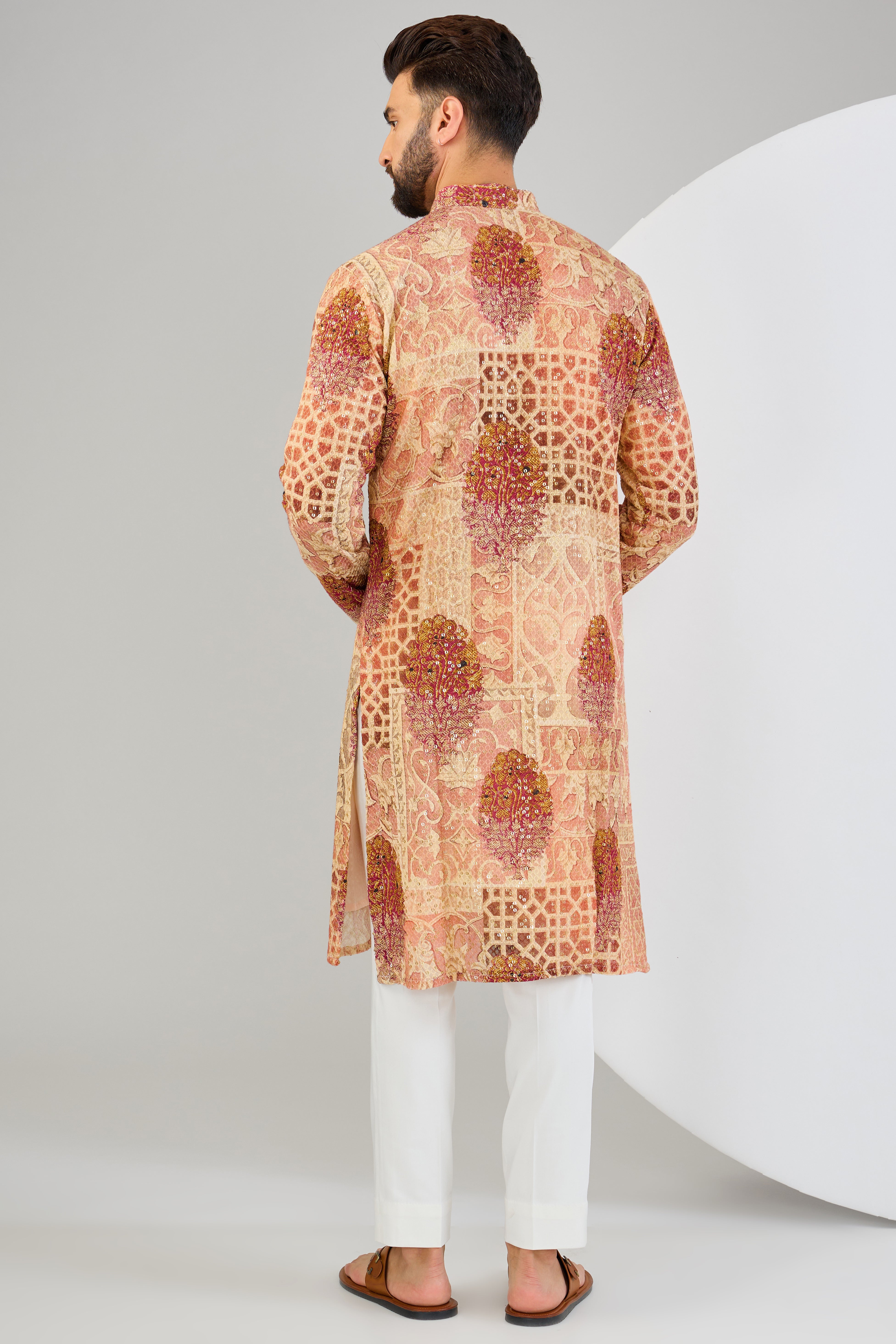 Elegant Multi-Colored Chikankari Kurta with Sequin Embroidery & Kalamkari Print - Perfect for Festivals, Weddings & Ethnic Occasions