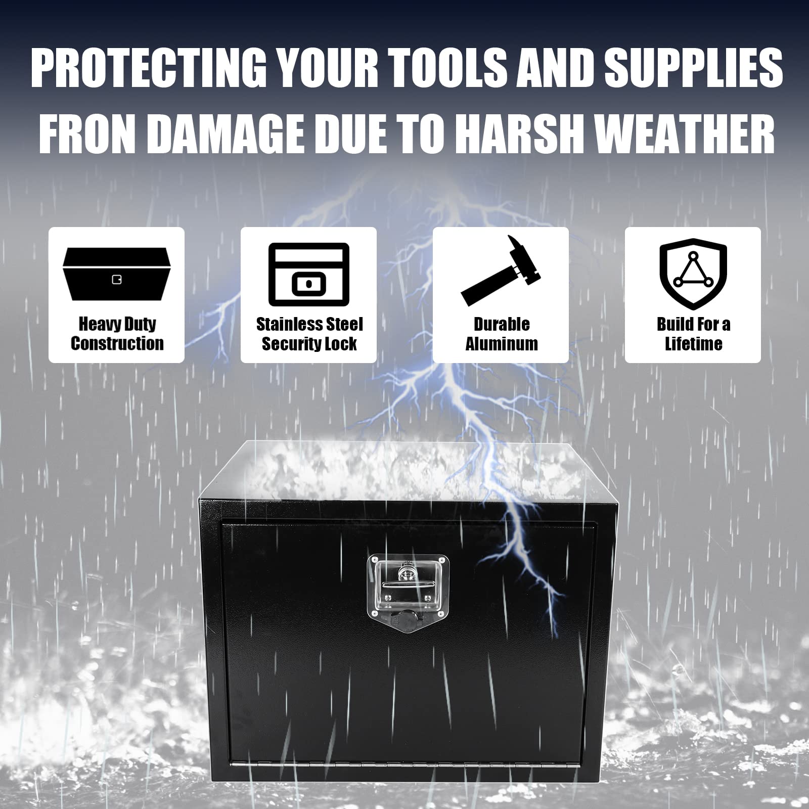Confote Black Steel Underbody Truck Tool Box with T-Handle Lock - Heavy Duty 24x18x18 Inch Waterproof Storage Organizer for Pickup Trucks, Vans & Work Vehicles - Perfect for Road Trips, Construction Sites & Outdoor Adventures