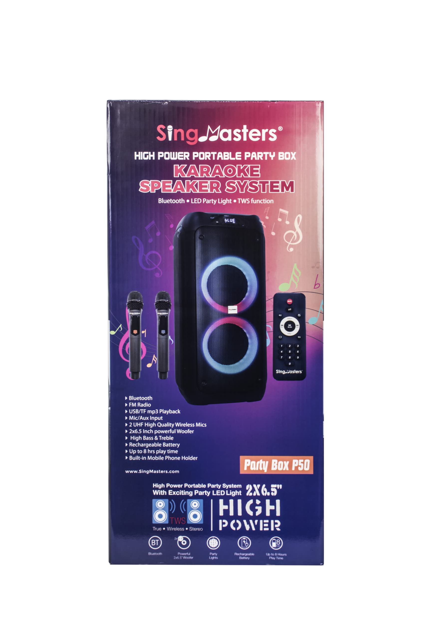 Portable Party Box Karaoke Machine with Bluetooth, DJ Lights & 2 UHF Wireless Microphones - PA System for Kids & Adults, Recording Function - Perfect for Home Parties, Outdoor Gatherings & Birthday Gifts