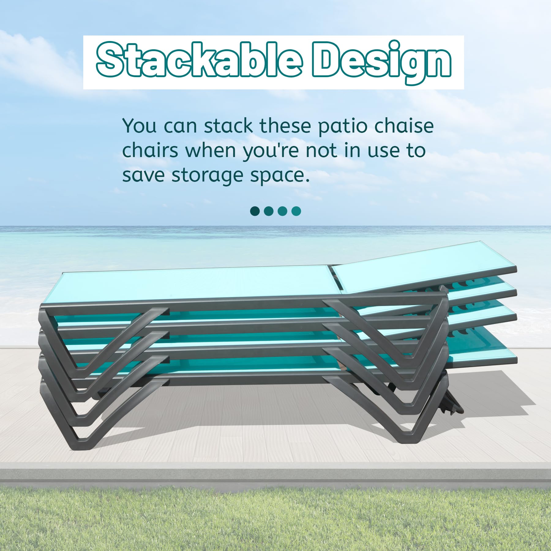 Domi Patio Lounge Chairs Set of 2 - Adjustable Aluminum Pool Chaise Lounges with Wheels for Outdoor Relaxation | Perfect for Poolside, Garden, Beach, Backyard & Patio in Turquoise Blue | Durable & Comfortable Outdoor Furniture for Sunbathing & Lounging