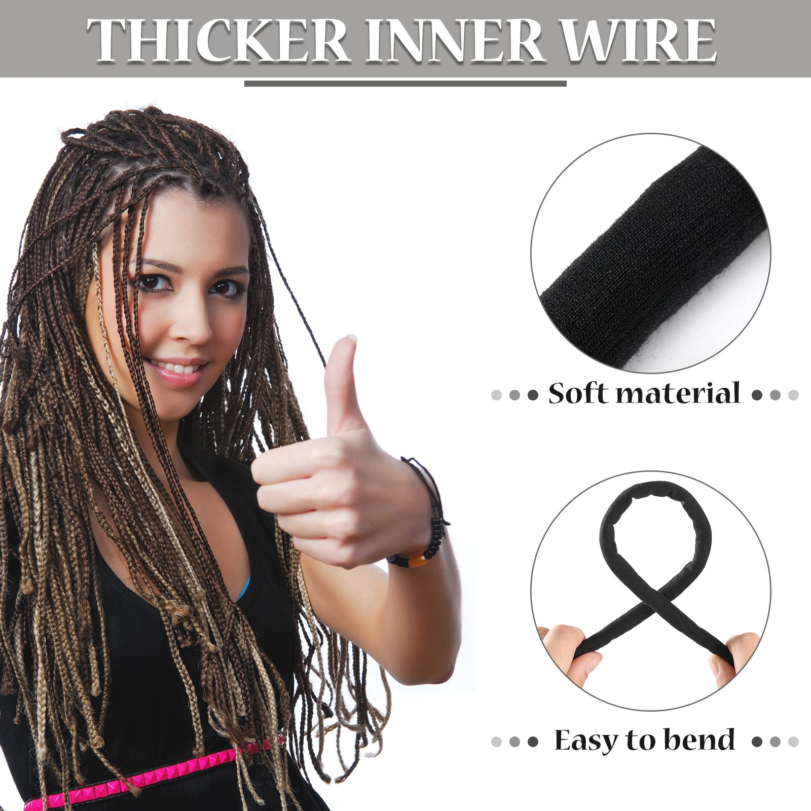 6 Pack Iron Wire Embedded Hair Ties - Spiral Lock Hair Bands for Women & Men - Bendable Dreadlocks Holders for Thick Curly Hair (Black) - Perfect for Gym, Yoga, Workout and Daily Styling