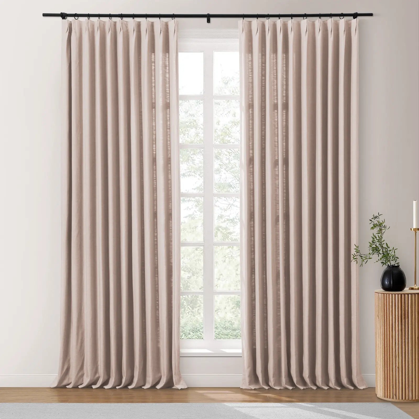 Isabella Heavyweight Cotton Blackout Curtains - Thermal Insulated Pleated Drapes for Living Room & Bedroom - Noise Reducing & Energy Saving Home Decor