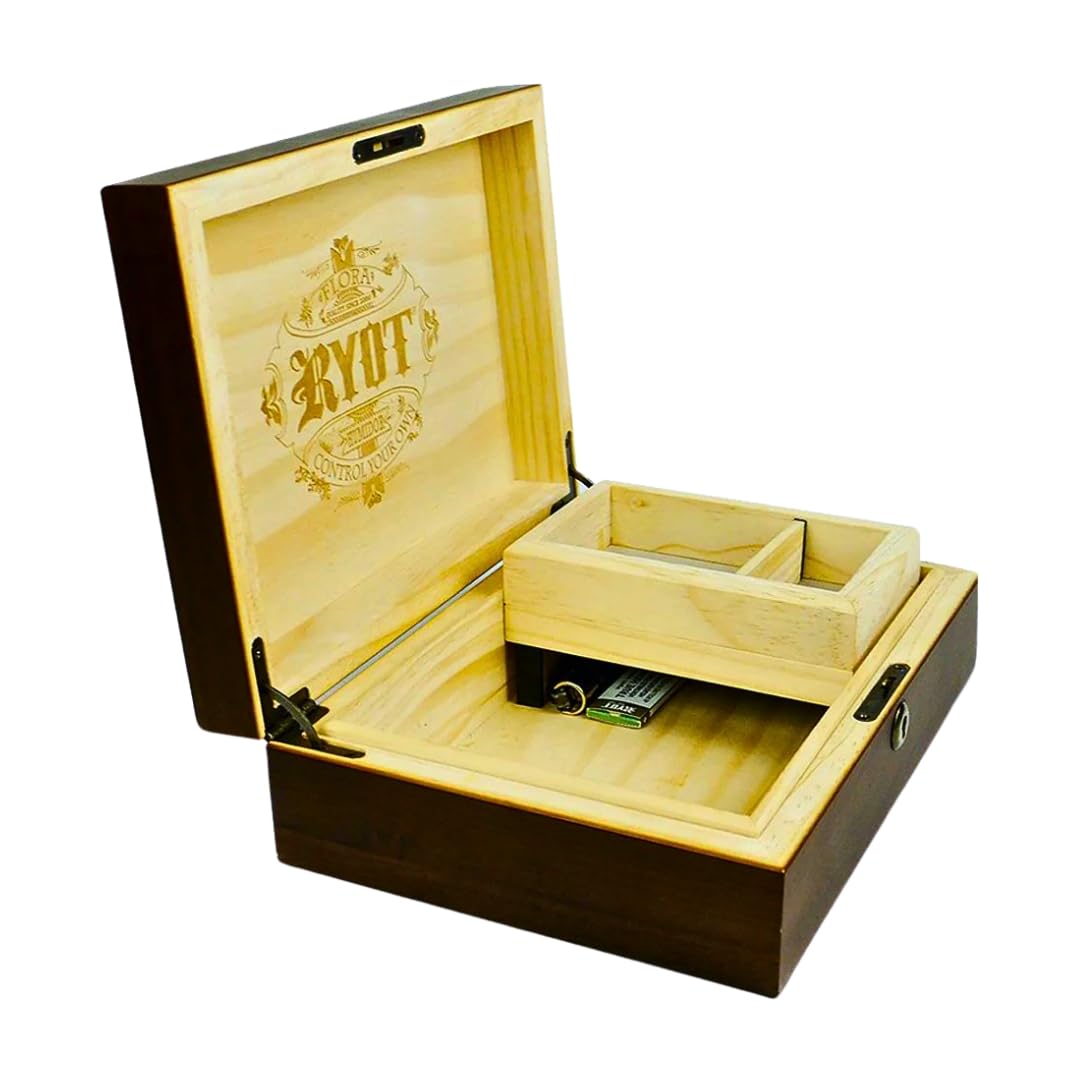 RYOT 8x11 Walnut Lockable Wooden Storage Box with 4x7 Pollen Sifter Box Inside - Secure Storage for Herbs, Spices & Collectibles - Perfect for Home, Office & Travel Organization