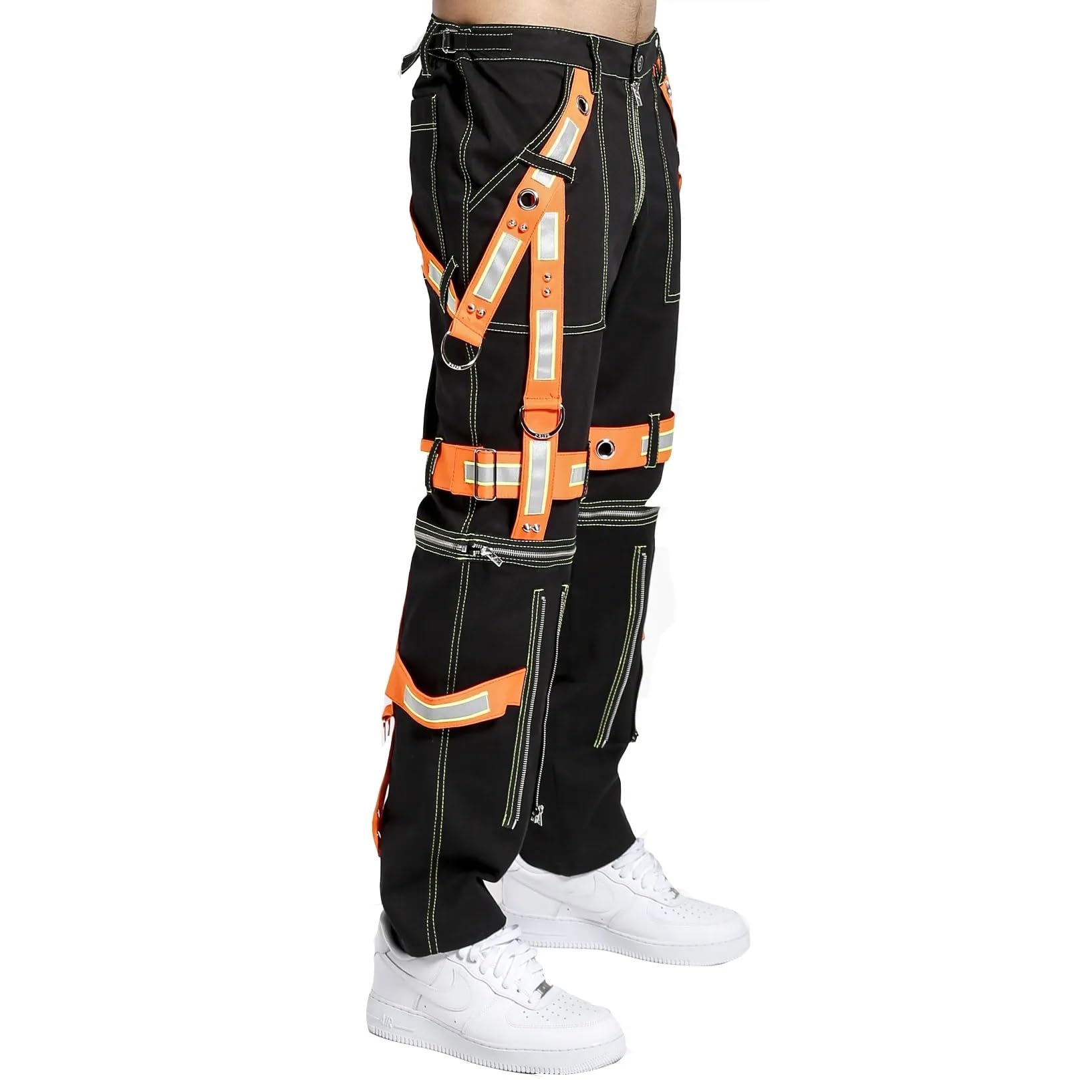 Premium Gothic Punk Rock Men's Reflective Bondage Pants - Alternative Emo Style Shorts for Concerts, Raves & Nightlife
