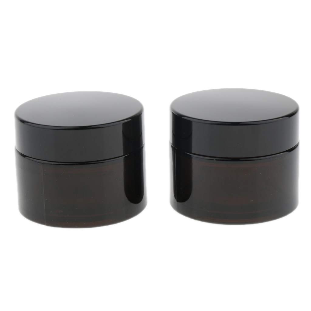 Premium 60ML (2oz) Amber Glass Jars with Black Lid & White Liner - Airtight Cosmetic Containers for Salve, Cream, Makeup Storage | Refillable Travel-Size Jars for Skincare, DIY Beauty & Essential Oils (Set of 2)