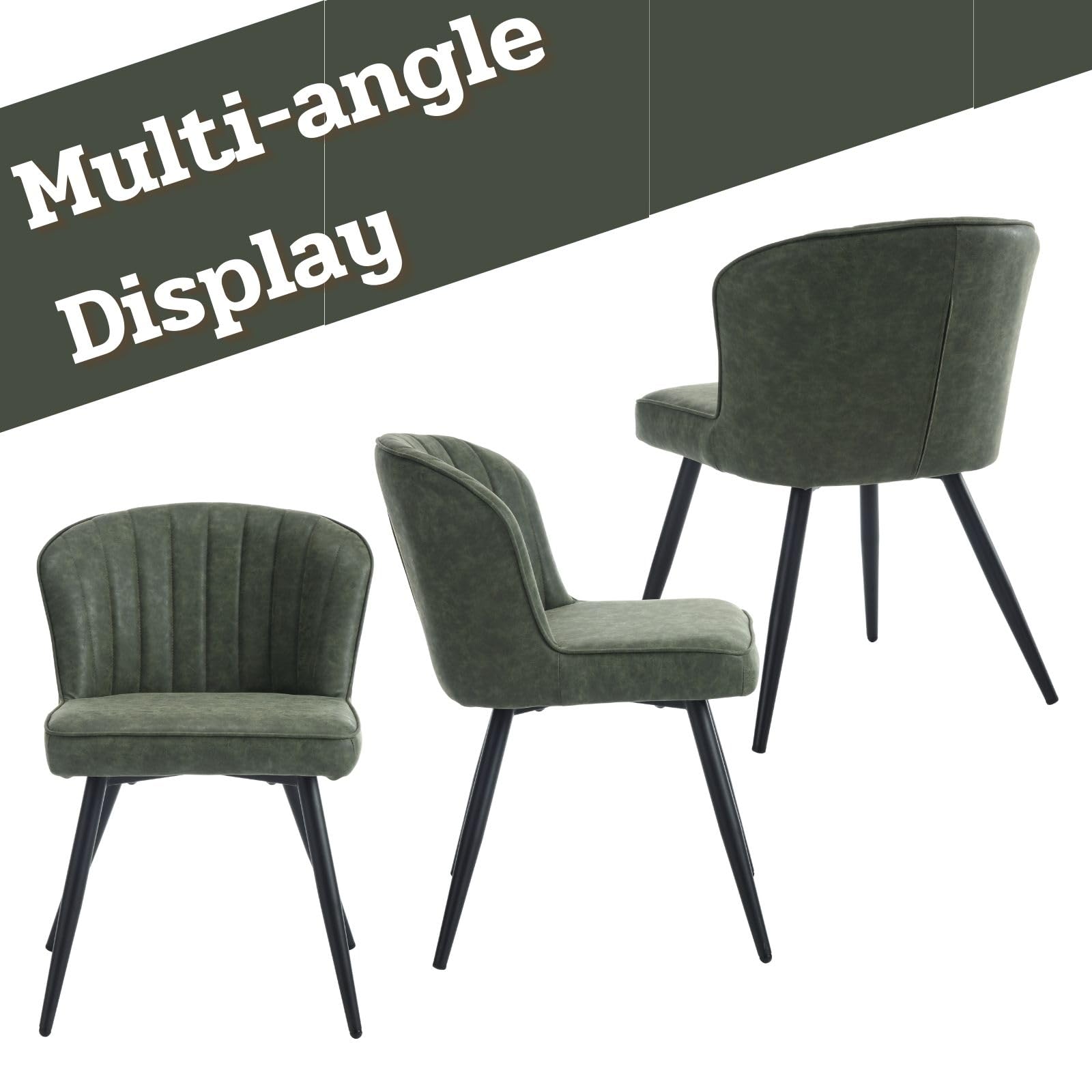 Set of 2 Green Faux Leather Dining Chairs - Mid Century Modern Upholstered Armless Side Chairs for Kitchen, Dining Room & Living Room - Perfect for Small Spaces & Contemporary Home Decor