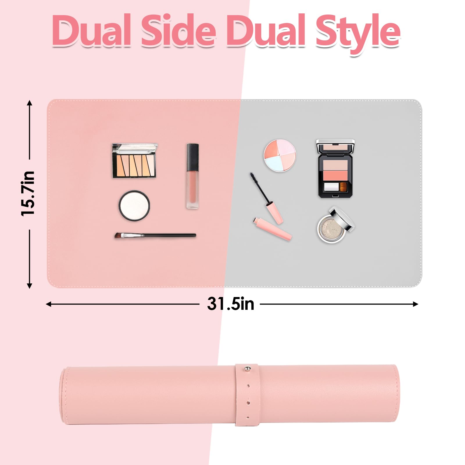 Vanity Makeup Mat - 31.5x15.7 Inch Pink & Silver Dresser Protector for Cosmetics, Nail Art & Crafts | Waterproof Table Cover Pad for Beauty Salon, Bedroom Dresser & Home Decor