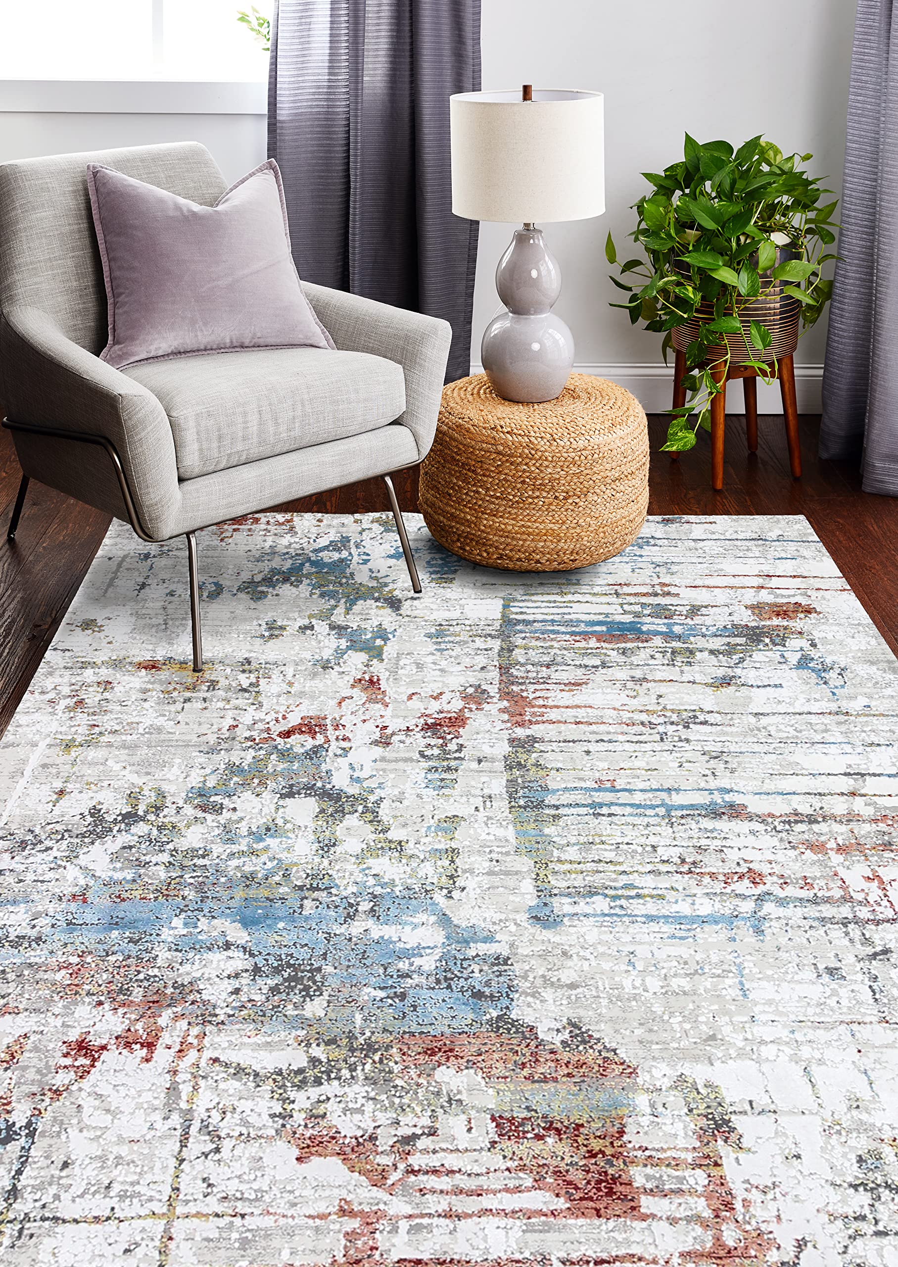 Bashian Collection Luxury Power Loom Area Rug - Soft Viscose & Durable Polyester Blend - 4' x 6' Ivory/Rust Runner Rug for Entryway, Living Room, Bedroom - Perfect for Home Decor & High Traffic Areas