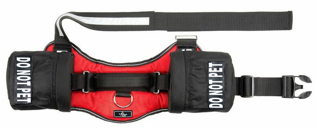 Doggie Stylz No Pet Dog Harness Vest with Detachable Saddle Bags & Reflective Strips - Red (19-25