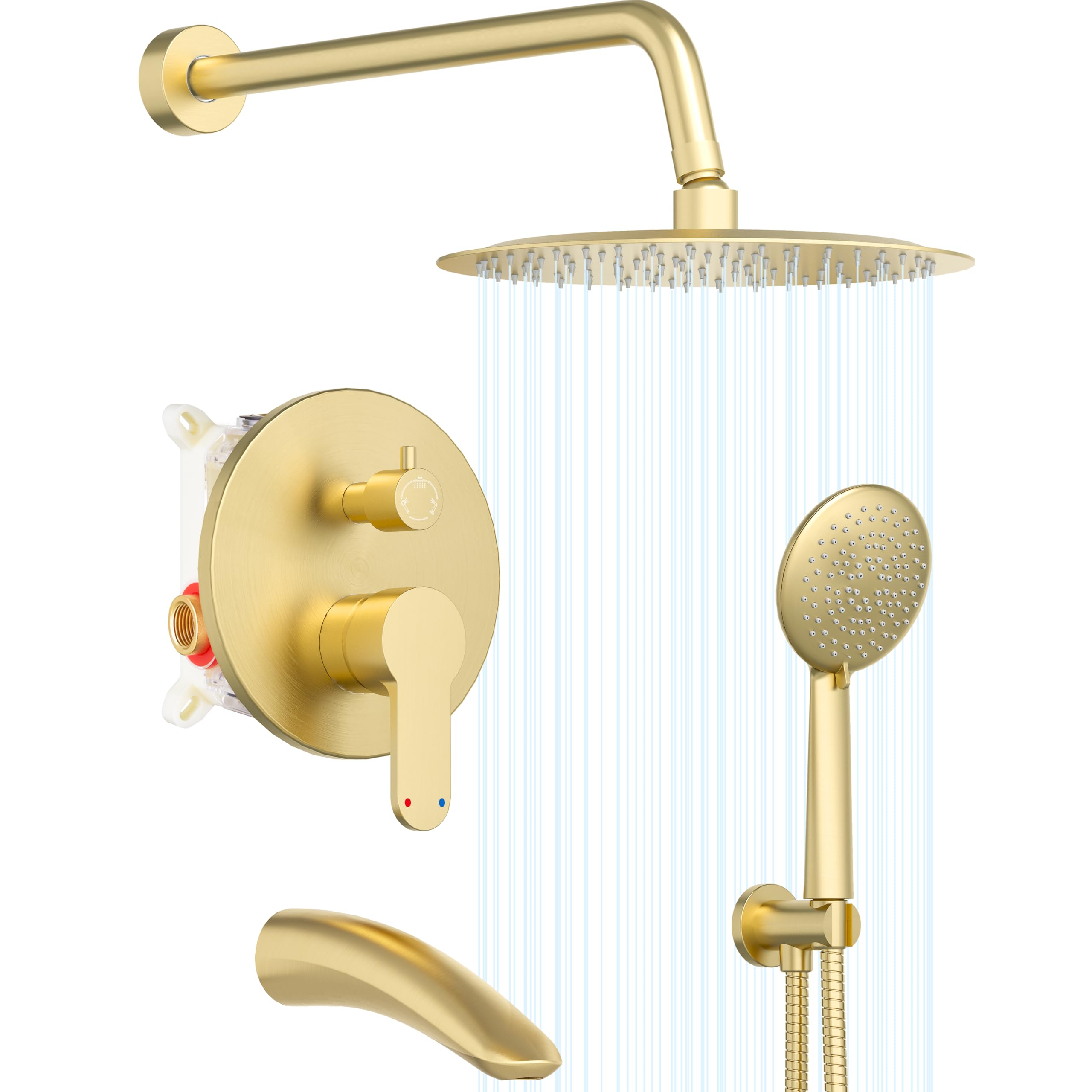 Gabrylly Brushed Gold Shower System with Tub Spout - 10