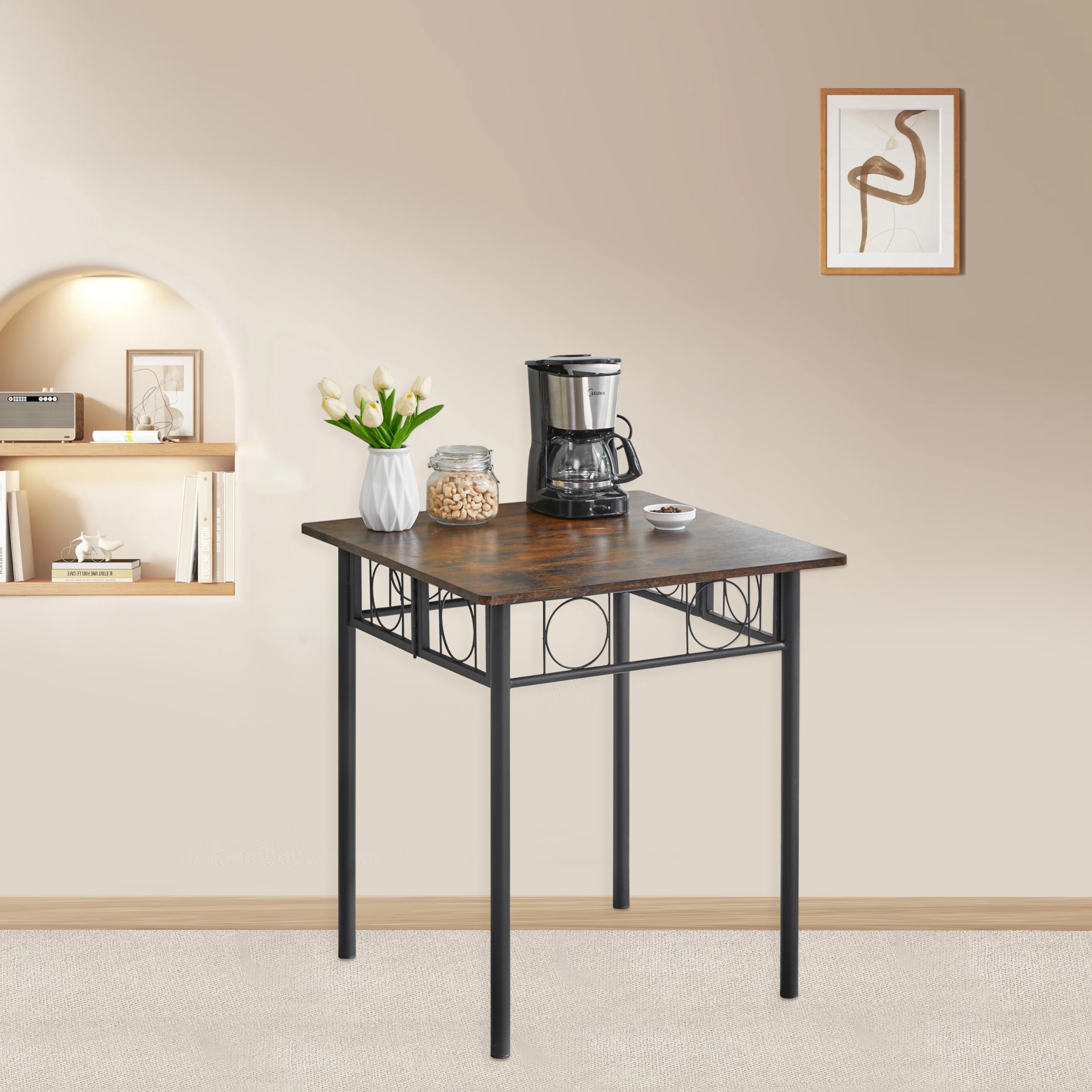 JOIN IRON 4-Person Folding Dining Table with Removable Panels - No Assembly Required Space-Saving Kitchen Table with Metal Legs (Brown) - Perfect for Small Apartments, Dorms, and Compact Dining Areas
