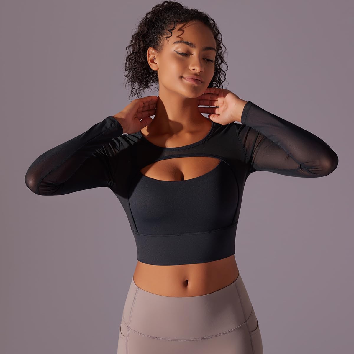 QUECY® Women's Long Sleeve Workout Tops with Front Cutout - Breathable Gym Shirts for Yoga, Running & Fitness Training | Perfect for Gym, Outdoor Sports & Active Lifestyle