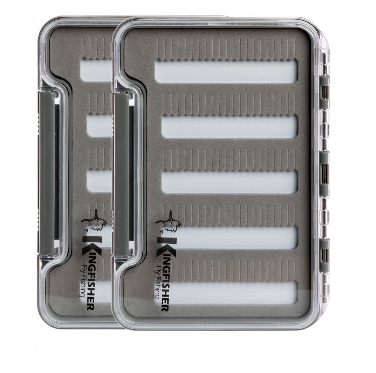 Kingfisher Fly Fishing Super Slim Waterproof Fly Box with Foam Insert - Medium Size, Grey (2 Pack) - Perfect for Fly Fishing, Travel & Outdoor Storage