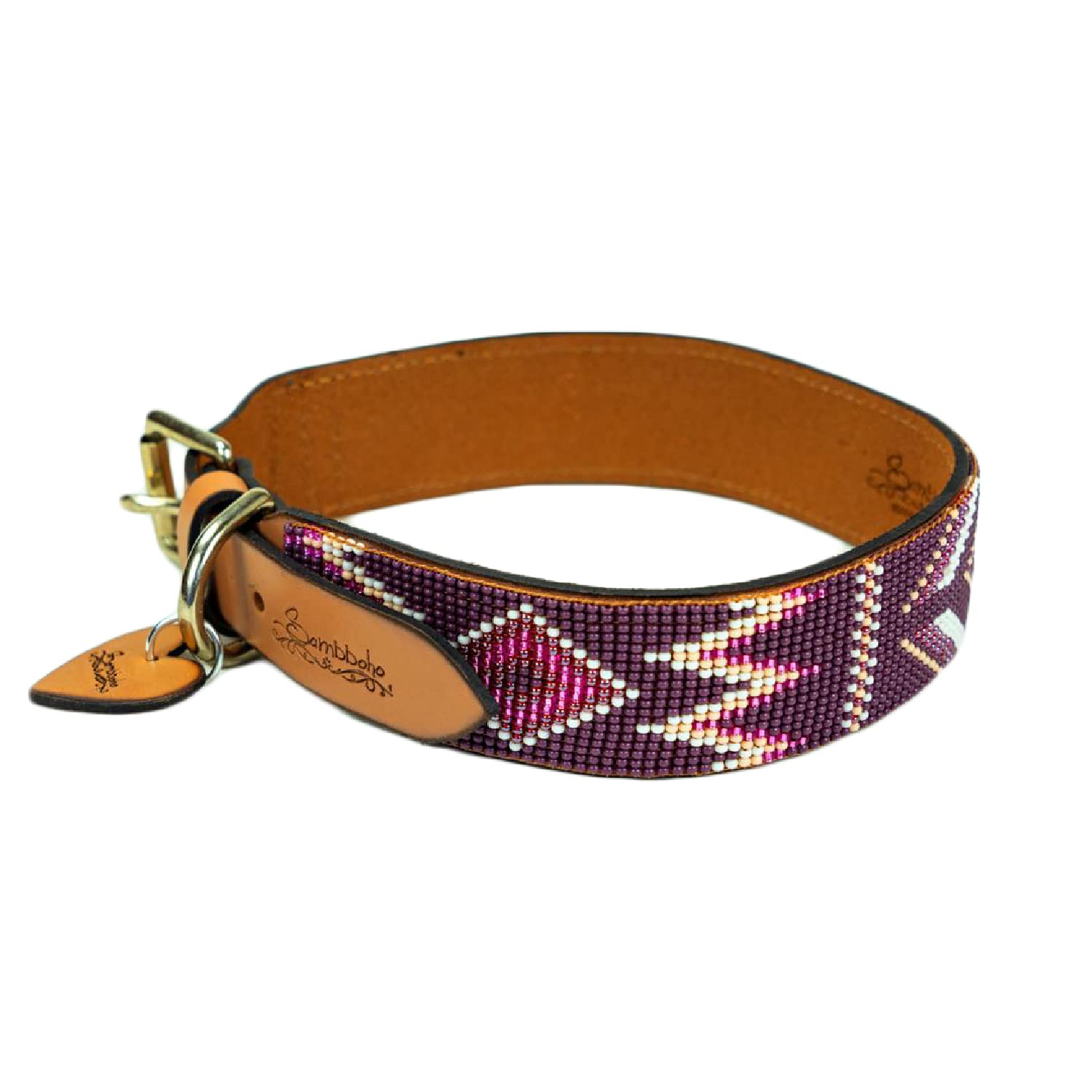 Charlotte Dog Collar - Premium Soft Leather Pet Collar with Hand-Stitched Bead Embroidery, Adjustable 20-22 Inch for Small to Medium Dogs - Perfect for Daily Walks, Training & Fashion Accessories