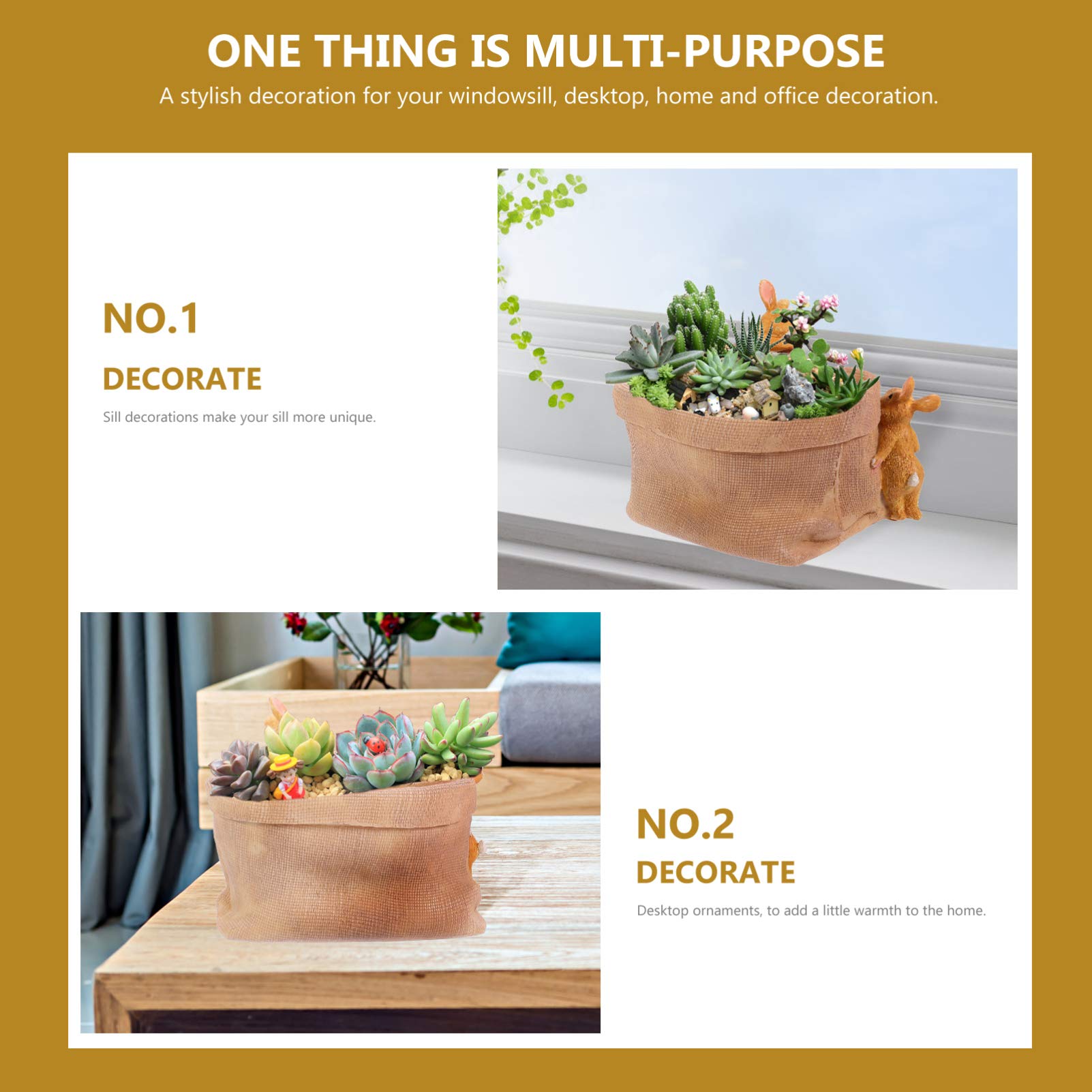DOITOOL Resin Bunny Sack Flower Pot - Cute Succulent Planter with Idyllic Design, Home Decor Plant Container for Indoor/Outdoor Use - Perfect for Windowsill, Garden, Office Desk & Gift Giving