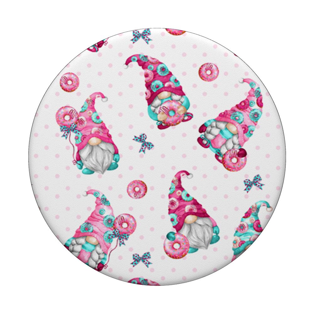 Funny Donut Gnome PopSockets Grip for Women - Cute Pink Donut Design Phone Stand & Grip for iPhone, Samsung - Perfect Gift for Donut Lovers, Office Desk Accessory & Travel Companion