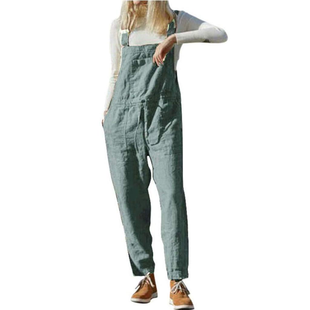 Women's Black Linen Jumpsuit - Elastic Waist Romper with Loose Fit Overalls & Long Pants Bibs | Casual Wear, Summer Outfits, Beach Cover-Up