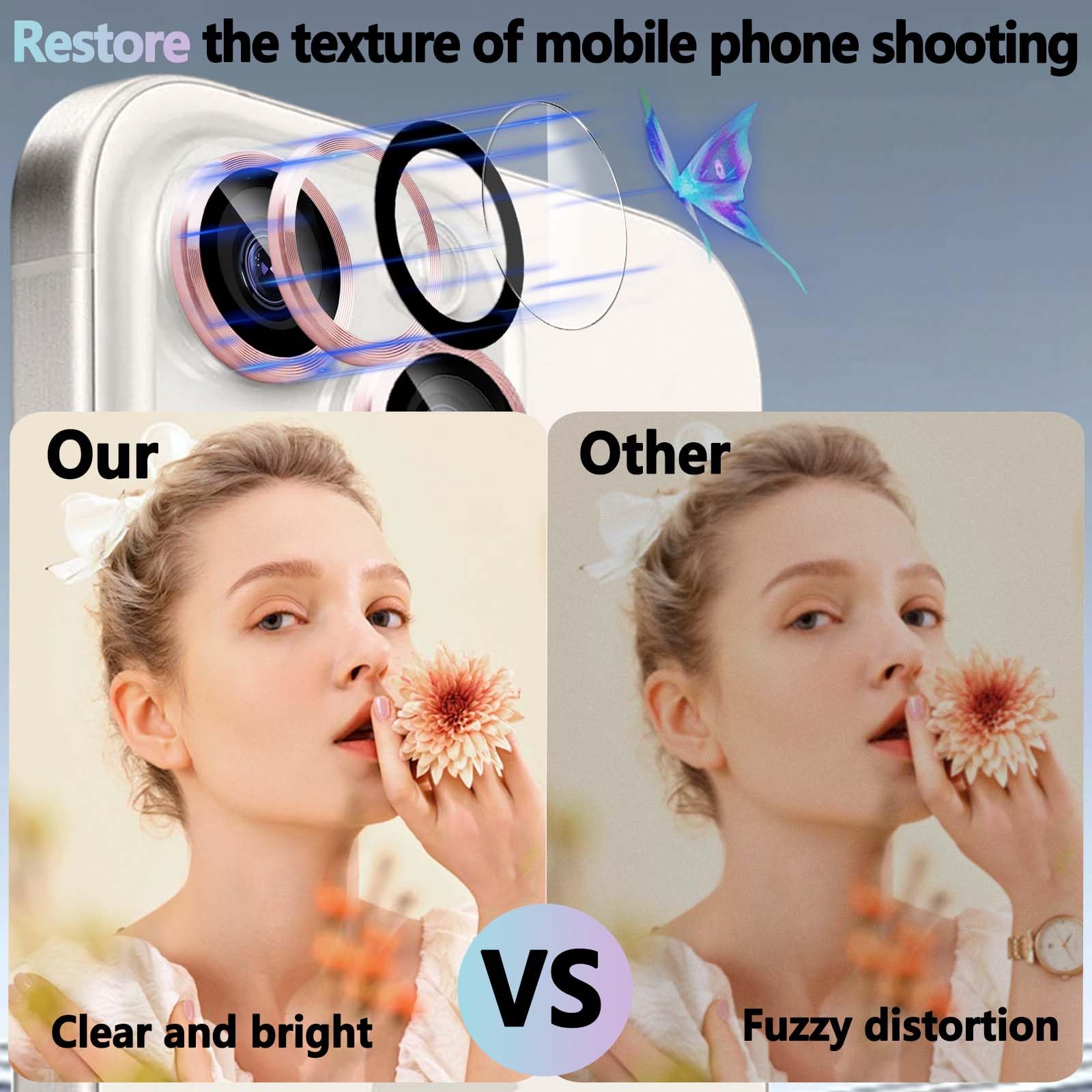MONASAY iPhone 15 Pro & Pro Max Camera Lens Protector - 9H Tempered Glass with Strong Adhesion & Auto-Alignment, Anti-Scratch Metal Frame Protection - Pink | Perfect for Outdoor Adventures, Travel & Daily Use