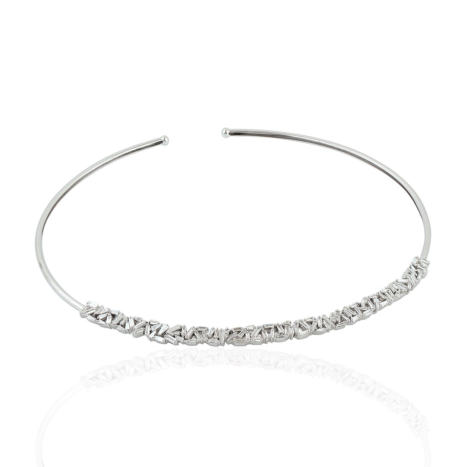 14K White Gold Baguette Diamond Cluster Cuff Necklace for Women - Elegant Jewelry Gift for Anniversary, Wedding & Special Occasions